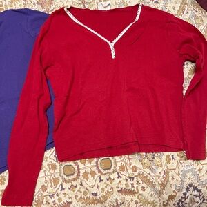 Newport News Purple and Red Tops with White Lace Trim